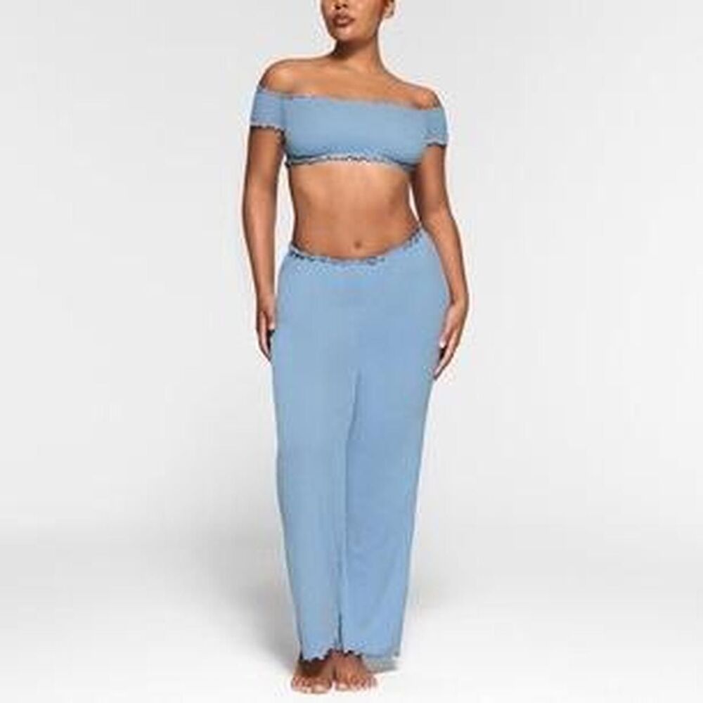 Skims Logo Pointelle pants and off the shoulder top